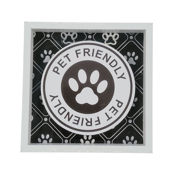 Shadow box 6" X 6" photo says Pet Friendly dog paw graphics White & Black - Picture 1 of 4